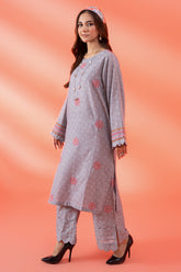 2-Pc Embroidered Brocha Lawn Shirt With Qlot Cotton Trouser CNP22-112